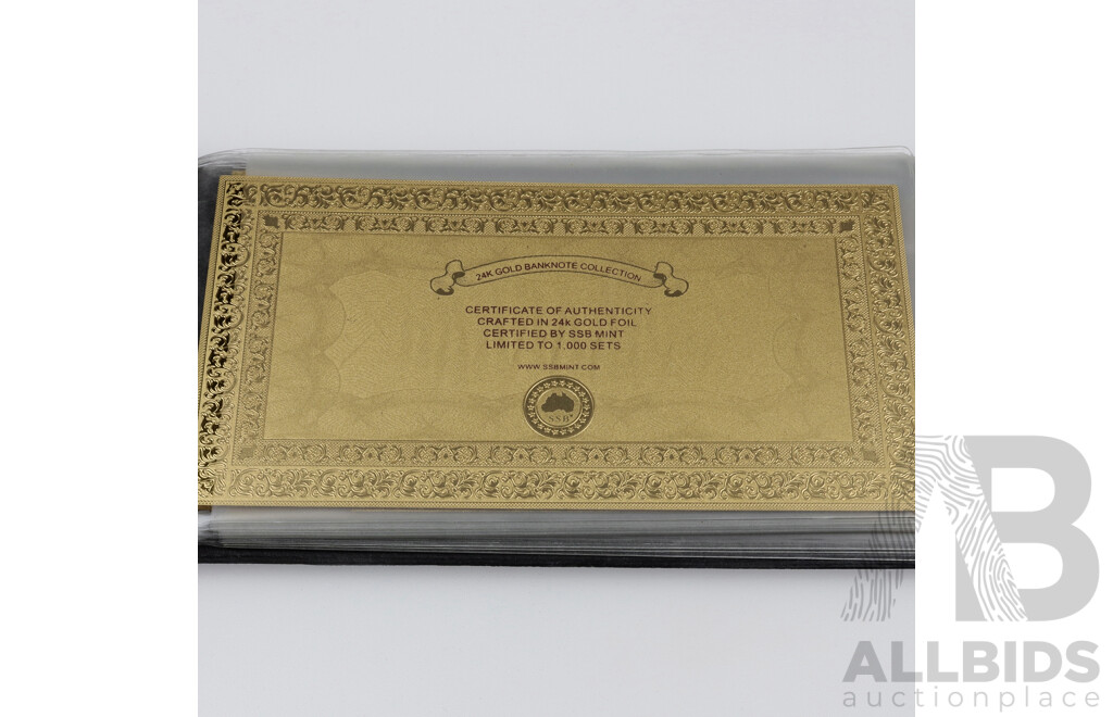 24ct Gold Foil Note Replicas of Original Euro Bank Notes, Complete Set with Certificate of Authenticity