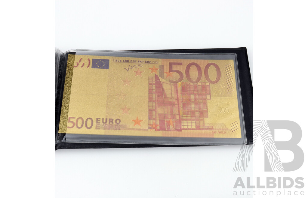 24ct Gold Foil Note Replicas of Original Euro Bank Notes, Complete Set with Certificate of Authenticity