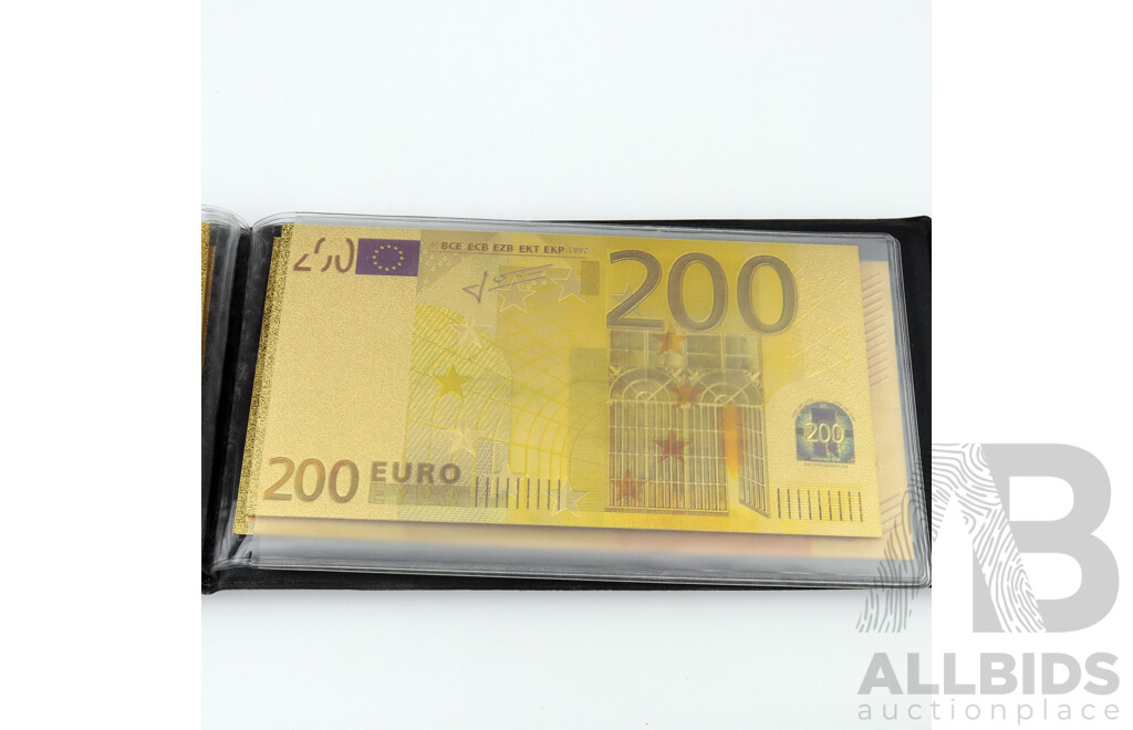 24ct Gold Foil Note Replicas of Original Euro Bank Notes, Complete Set with Certificate of Authenticity