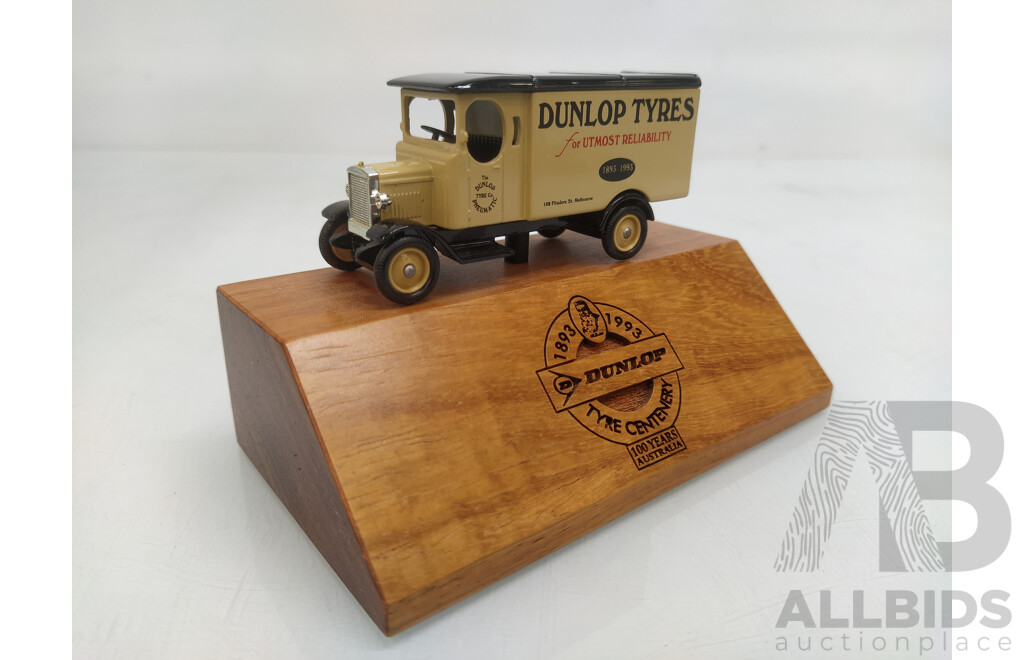 Lledo Dunlop Tyres Centenary Car on Wooden Plaque Base