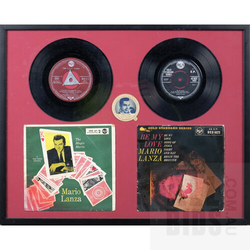 Two Framed Mario Lanza EPs with Covers, each 50 x 40 cm (2)