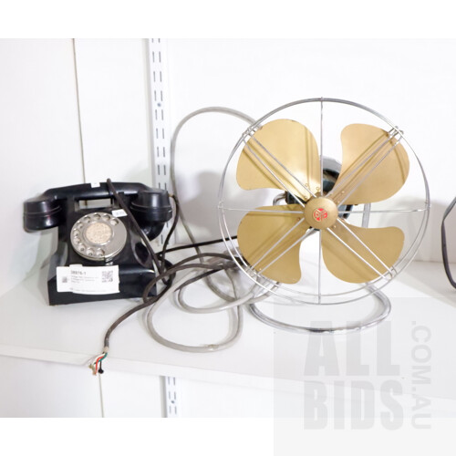 Vintage PMG Telephone with a Vintage PYE Industrial Desk Fan