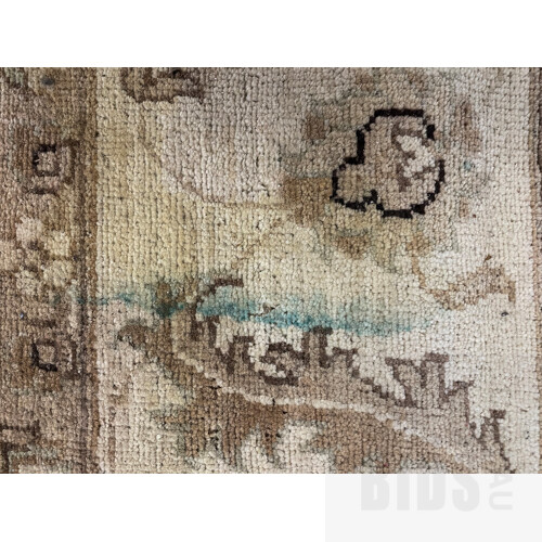 Large Woollen Carpet. Overall floral arabesque design, in tones of cream & cobalt. Some insect damage and light water staining, (305x245cm)