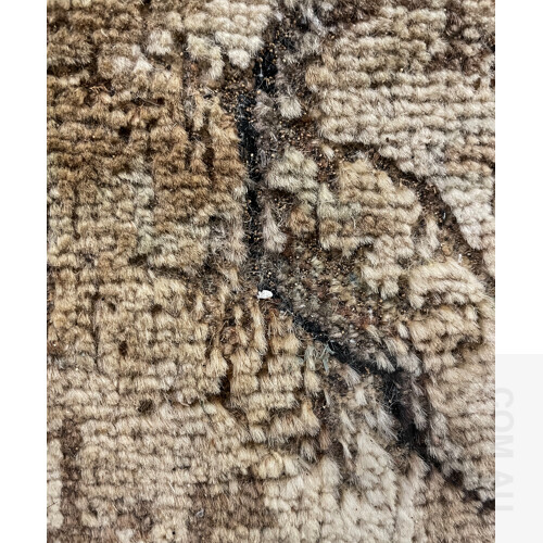 Large Woollen Carpet. Overall floral arabesque design, in tones of cream & cobalt. Some insect damage and light water staining, (305x245cm)