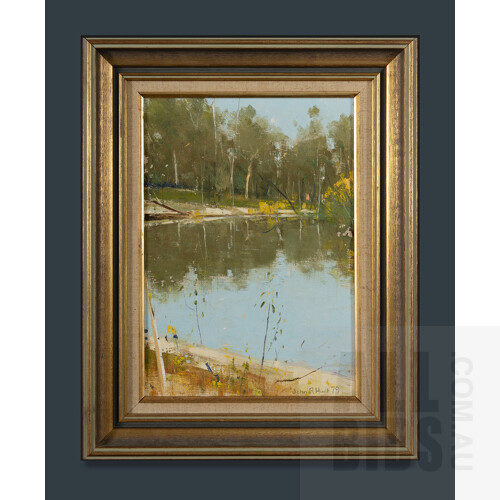 John Ross HUNT (born 1956), 'A Bend in the Yarra (Templestowe),' 1979, Oil on Canvas, 34x24cm (image) 49x39cm (frame)