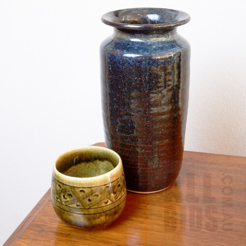 Helen Marshall Glazed Ceramic Vase with Thai Celadon Cup