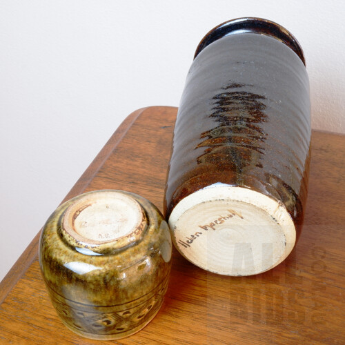 Helen Marshall Glazed Ceramic Vase with Thai Celadon Cup