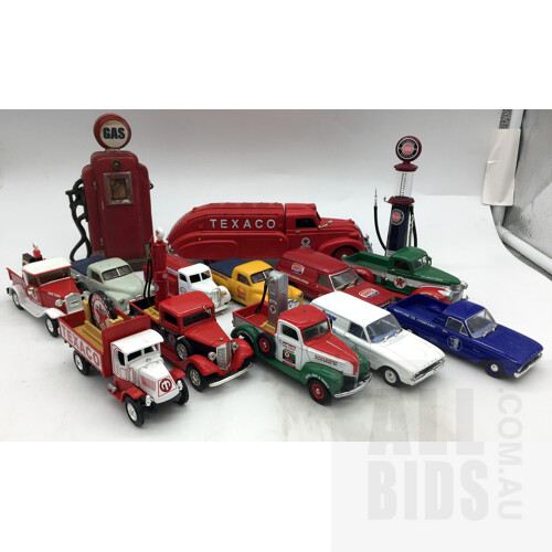 Assorted Matchbox, Ertl And TRAX Fuel/Oil Model Cars Including Texaco, Esso, Ampol, Golden Fleece And More - Approx 1:43 Scale - Lot Of 14