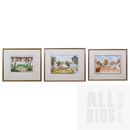 L. Gordon Poyser, Three Framed Watercolours of Historic Canberra Landmarks, Largest 21 x 31.5 cm (3)