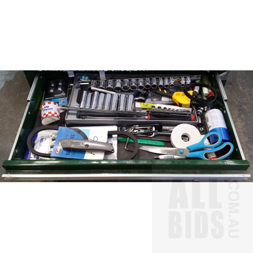 Large Green Toolbox and Tools