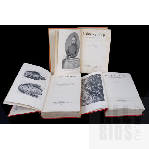  Ion Idriess Lightning Ridge 1940,  Man Tracks, 1935 and,  Drums of Mer, All hardcovers