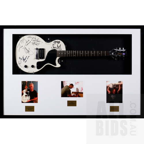 Framed and Signed Epiphone Junior Model Electric Guitar Signed by Dave Gleeson, Guy Sebastian, Shannon Noll, Iva Davies, Ian Moss and Daryl Braithwaite