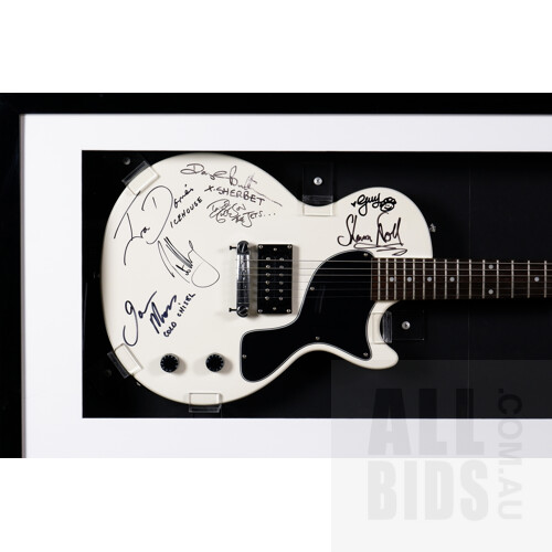 Framed and Signed Epiphone Junior Model Electric Guitar Signed by Dave Gleeson, Guy Sebastian, Shannon Noll, Iva Davies, Ian Moss and Daryl Braithwaite