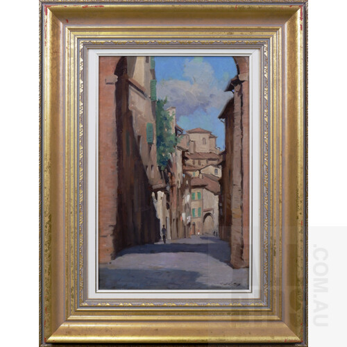 Henry Hanke (1901-1989), Via Giovanni Dupre, Siena, Oil on Board, 45 x 29 cm