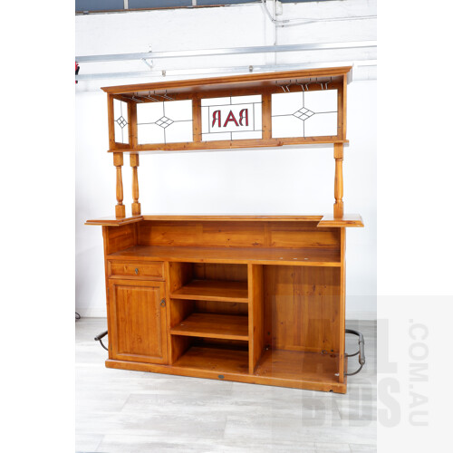 Pine Bar with Leadlight Display Top