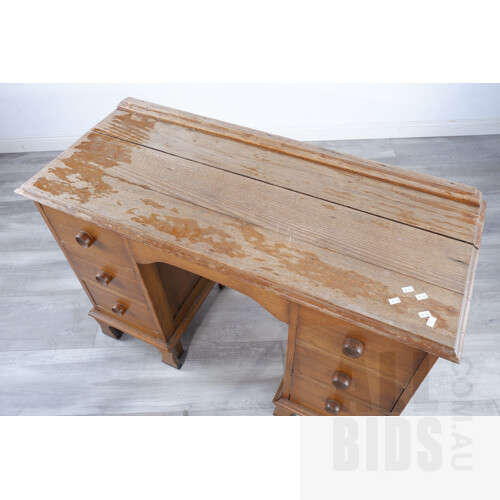 Vintage Rustic Hardwood Six Drawer Desk