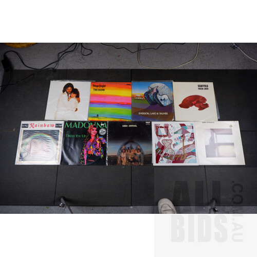 Collection Nine Vinyl Records Including Madonna Dress You Up 12 Inch Single, Rainbow Live, Dire Straits, Ed Kuepper, ABBA and More