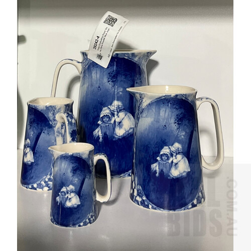 Four Graduating Royal Stone China Roselle Blue Jugs