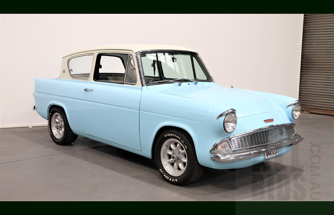 1959 Ford Anglia 105E 2d Sedan Light Blue and Cream 1.5L