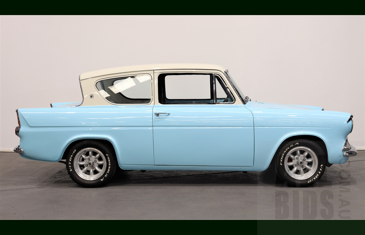 1959 Ford Anglia 105E 2d Sedan Light Blue and Cream 1.5L