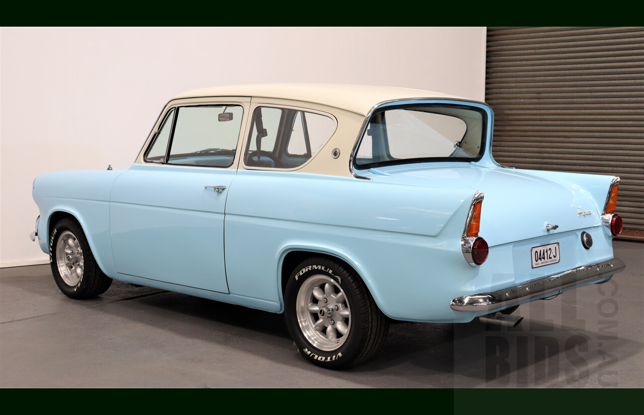 1959 Ford Anglia 105E 2d Sedan Light Blue and Cream 1.5L