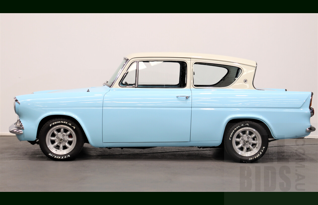 1959 Ford Anglia 105E 2d Sedan Light Blue and Cream 1.5L