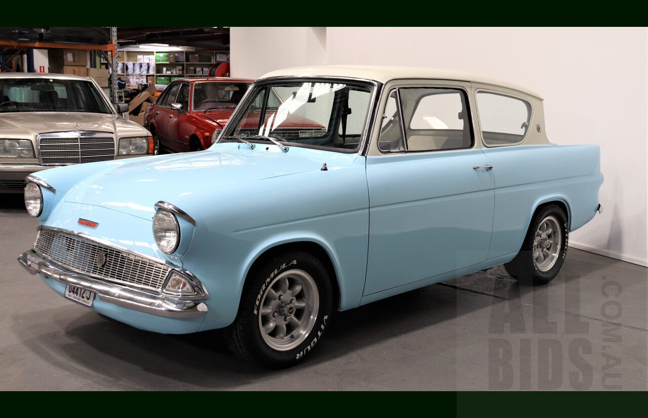 1959 Ford Anglia 105E 2d Sedan Light Blue and Cream 1.5L