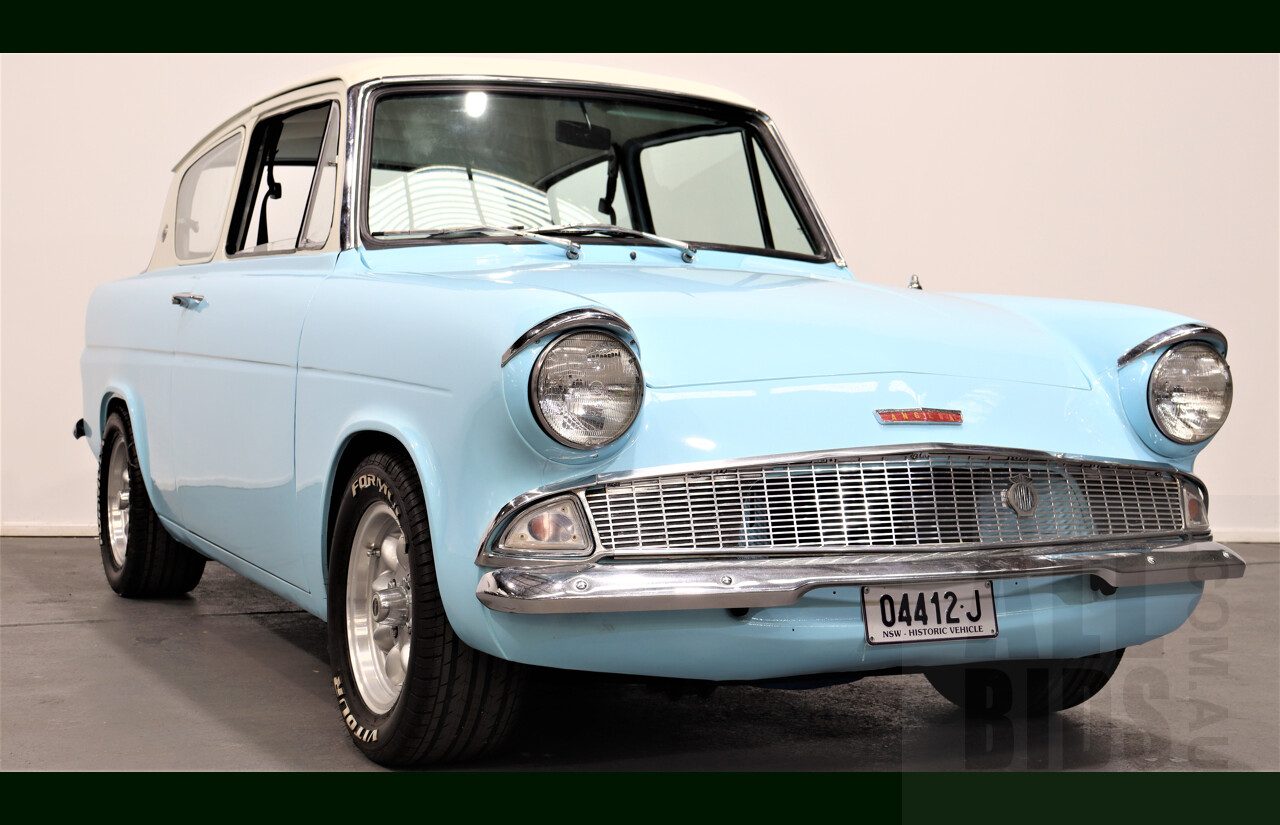 1959 Ford Anglia 105E 2d Sedan Light Blue and Cream 1.5L