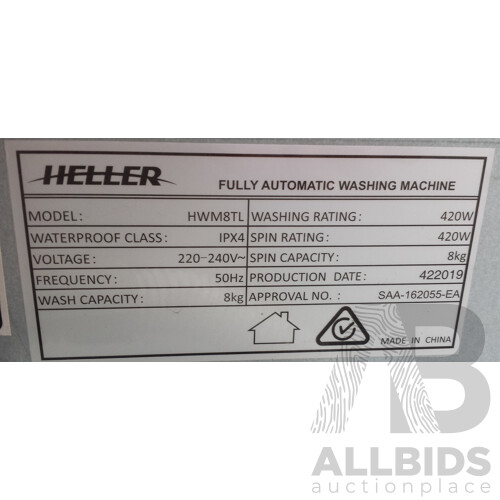 Heller Fully Automatic 8.0Kg Washing Machine HWM8TL