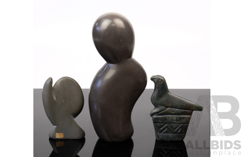 Collection Three Hand Carved Soapstone Figures From Zimbabwe