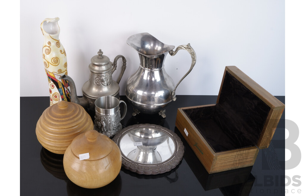 Collection Decorator Items Including Lidded Wooden Box From Jamaica, PAir Lidded Wooden Dishes and More