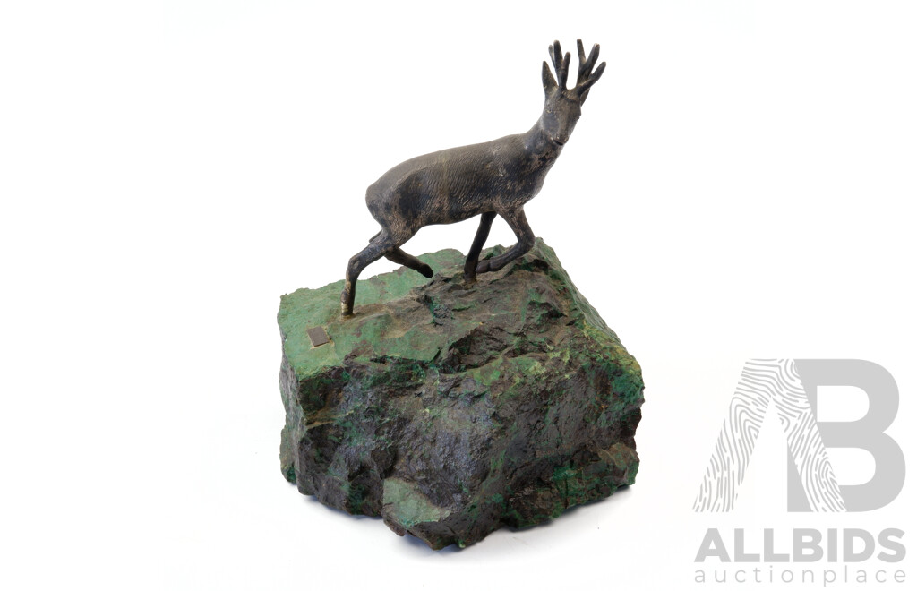 Bronze Stag Statue on Copper Rock From Peru