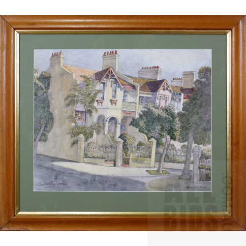 Cedric Emanuel (1906-1995), Around Newtown, Sydney, Watercolour, 25 x 38 cm