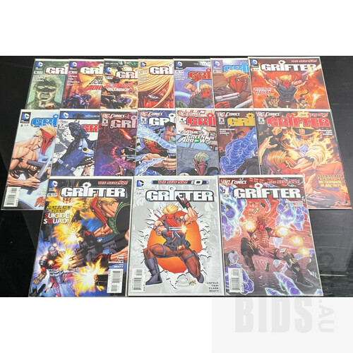 Assorted 1st Print DC the New 52 Grifter Comics Issues 0-16 Written by Rob Liefeld, Nathan Edmondson and Frank Tieri in Protective Comic Sleeves - Lot of 17