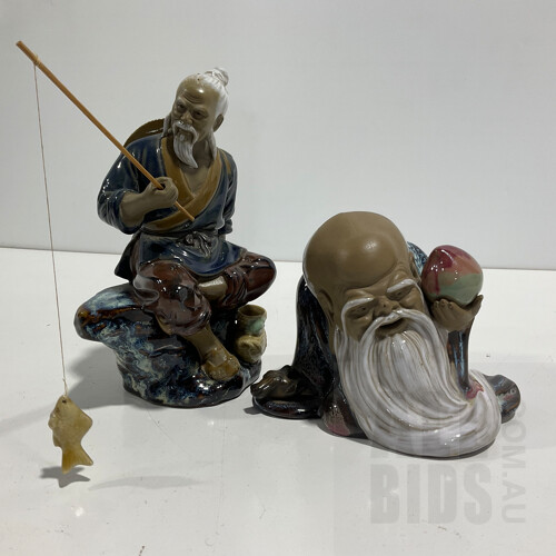 Two Chinese Mudmen Figures, Fisherman and Sage