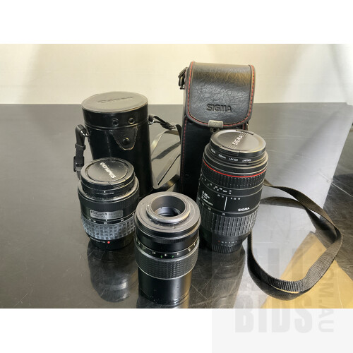 Large Collection of Camera Lenses Including Canon-Olympus-Soligor-Fuji-Sigma-Tokina- Some With Cases