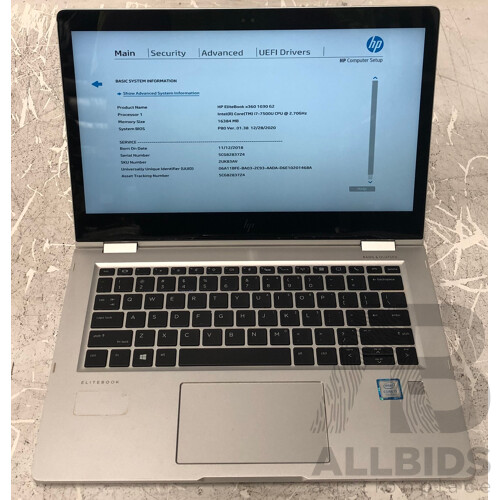 HP EliteBook x360 1030 G2 Intel Core i7 (7500U) 2.70GHz-3.50GHz 2-Core CPU 13-Inch Convertible Touchscreen Laptop