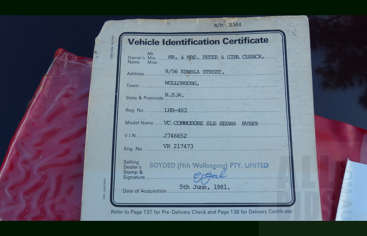 5/1981 Holden Commodore SL/E VC 4d Sedan Dark Carmine Metallic 4.2L V8