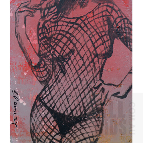 David Bromley (born 1960), Fishnet Girl, Acrylic on Canvas, 53 x 46 cm