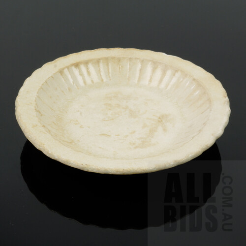 Chinese Song Dish with Lotus Leaf Impression and Scalloped Rim