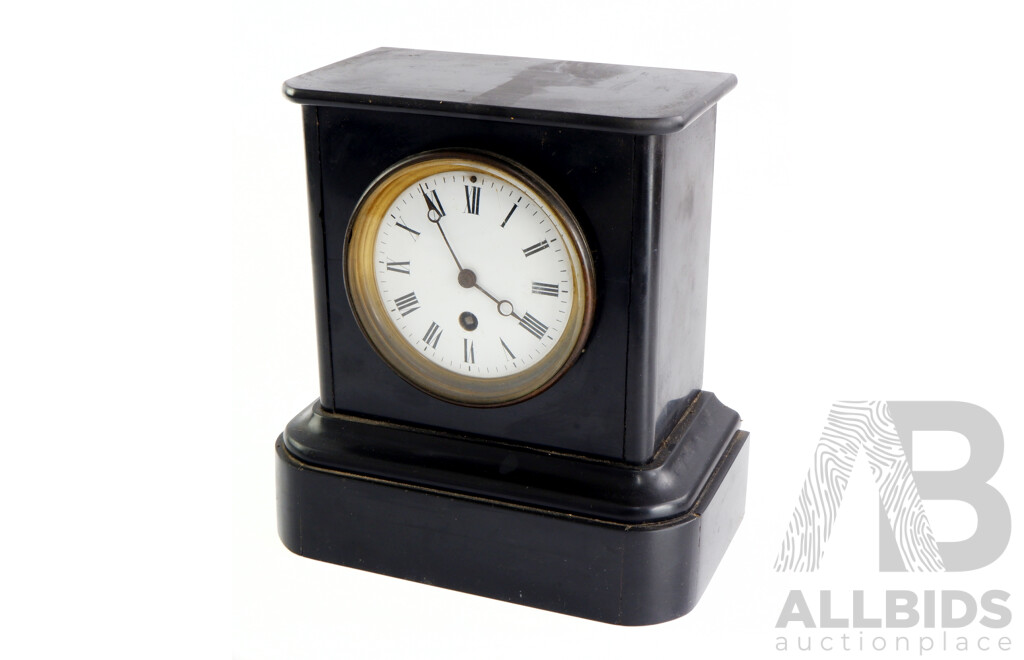 Vintage Slate Mantle Clock with Profiled Base and Gilded Dial Surround
