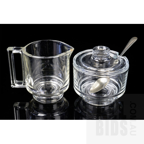 Vintage Italian Glass Creamer Jug and Sugar Bowl Designed by Joe Colombo