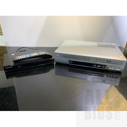 Samsung Blue Ray Disk Player and Sanyo DVD Recorder and VCR -HVR-DX625H