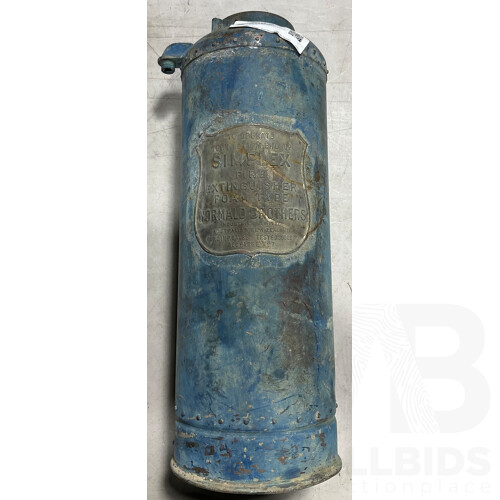 Vintage Blue Simplex Fire Extinguisher Made by Wormald Bros