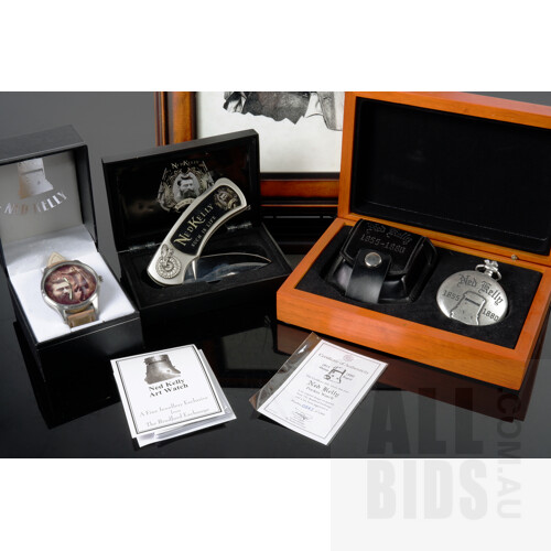Boxed Bradford Exchange Watch, Boxed Limited Edition Bradford Exchange Pocket Watch with Boxed Ned Kelly Pocket Knife