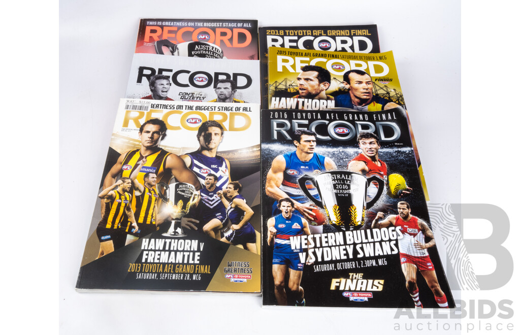 SOLD  SOLD SOLD AFL Record Magazines Lot of Six Including 2012-16 and 2018 AFL Grand Final