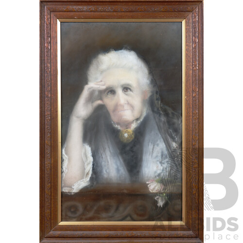 Early 20th Century Pastel Portrait of an Elderly Lady, 77 X 46 Cm