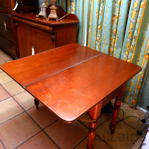 Antique Cedar Fold Over Games Table with Turned and Tapered Legs, 19th Century