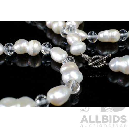 Strand of Large Freshwater Pearls With Glass Spacers