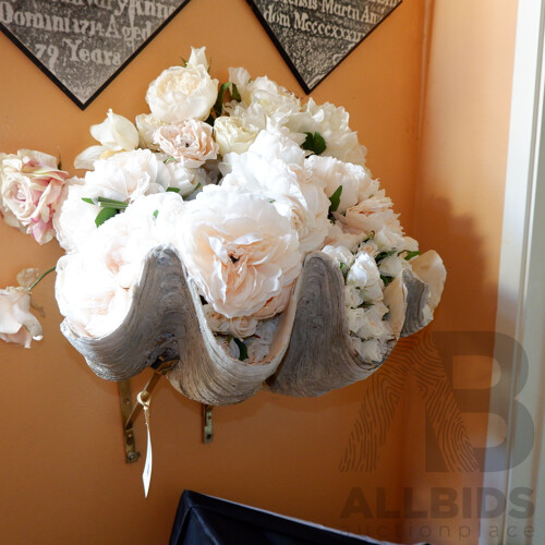 Fantastic Very Large Clam Shell with a Collection of Faux Flowers